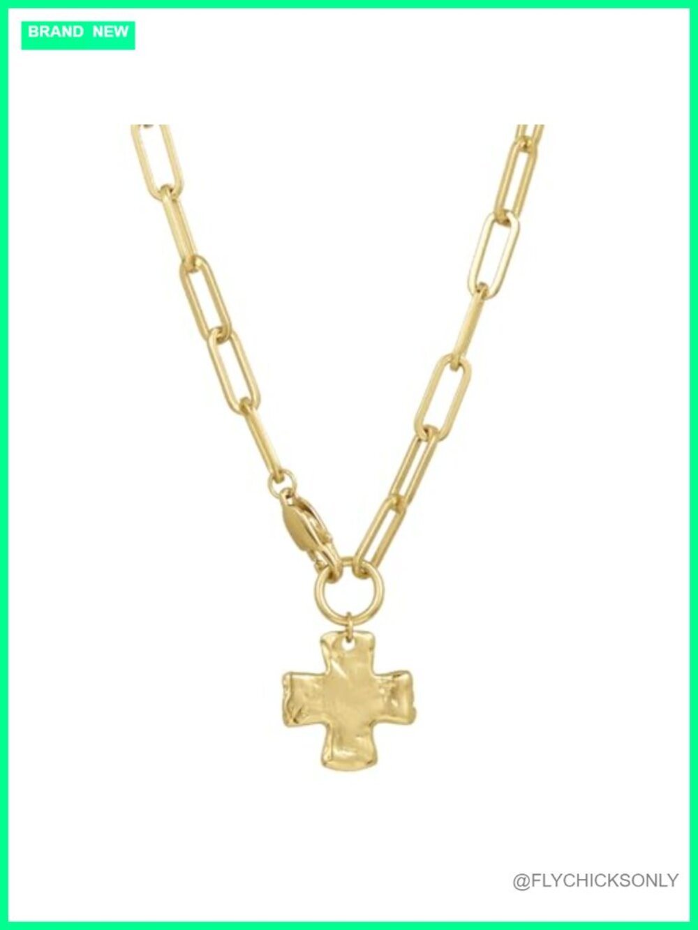Chunky Cross Chain Necklace PVD-Coated Brass Waterproof 18"